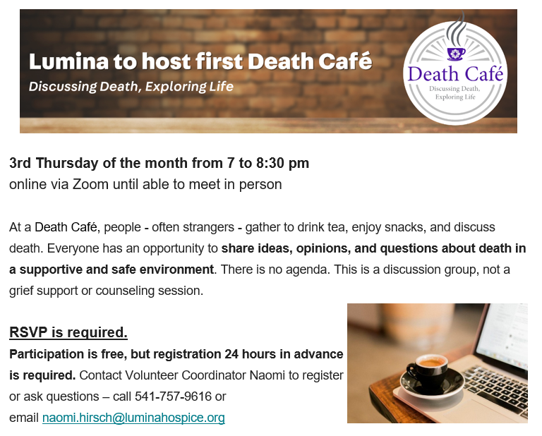 Lumina Online Death Cafe PDT