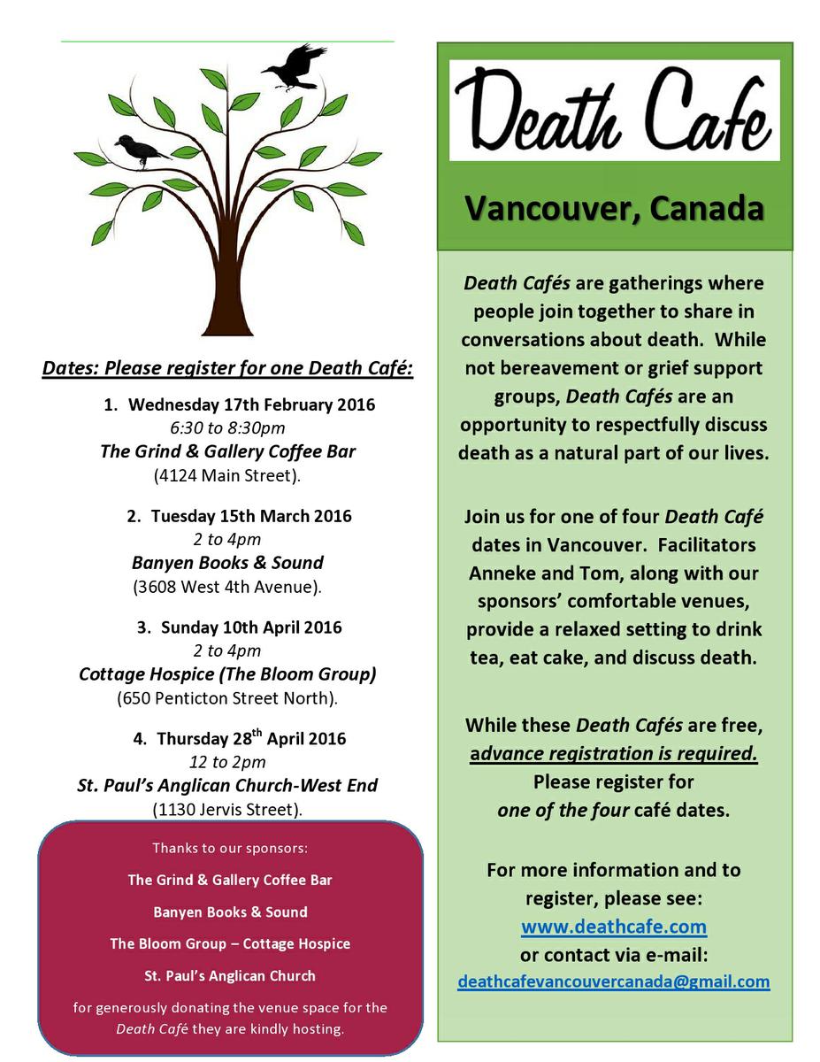 Death Cafe - Westside Vancouver, Canada: 'A Death Cafe at Banyen Books & Sound'