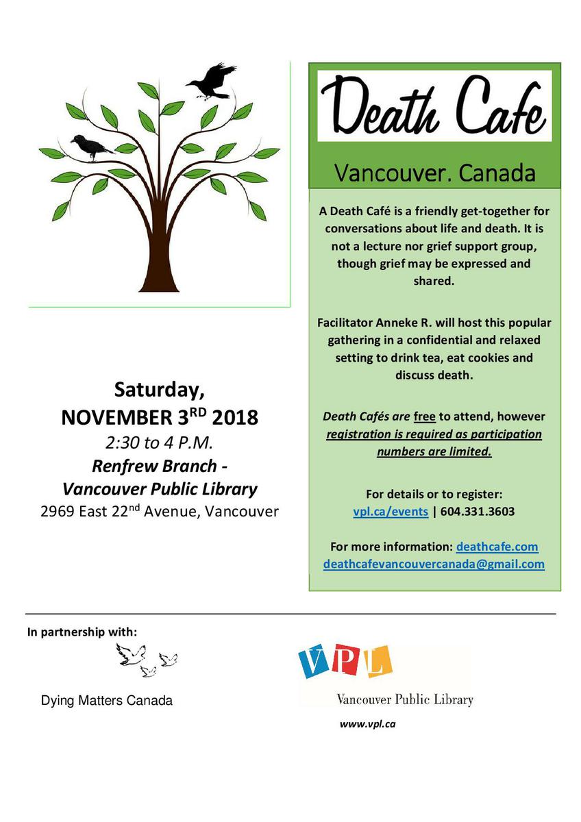 A Death Cafe  - Vancouver Canada - Renfrew Branch VPL